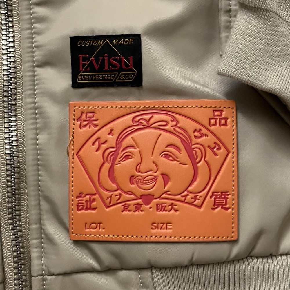 Evisu Heritage Jacket Mens XL Beige Bomber Bounty Hunter Embroidered Back Logo - Picture 3 of 15